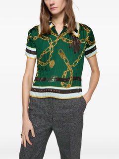 chain-print collared polo top