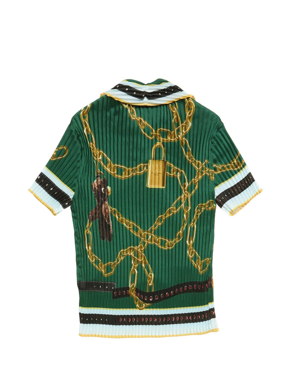 chain-print collared polo top