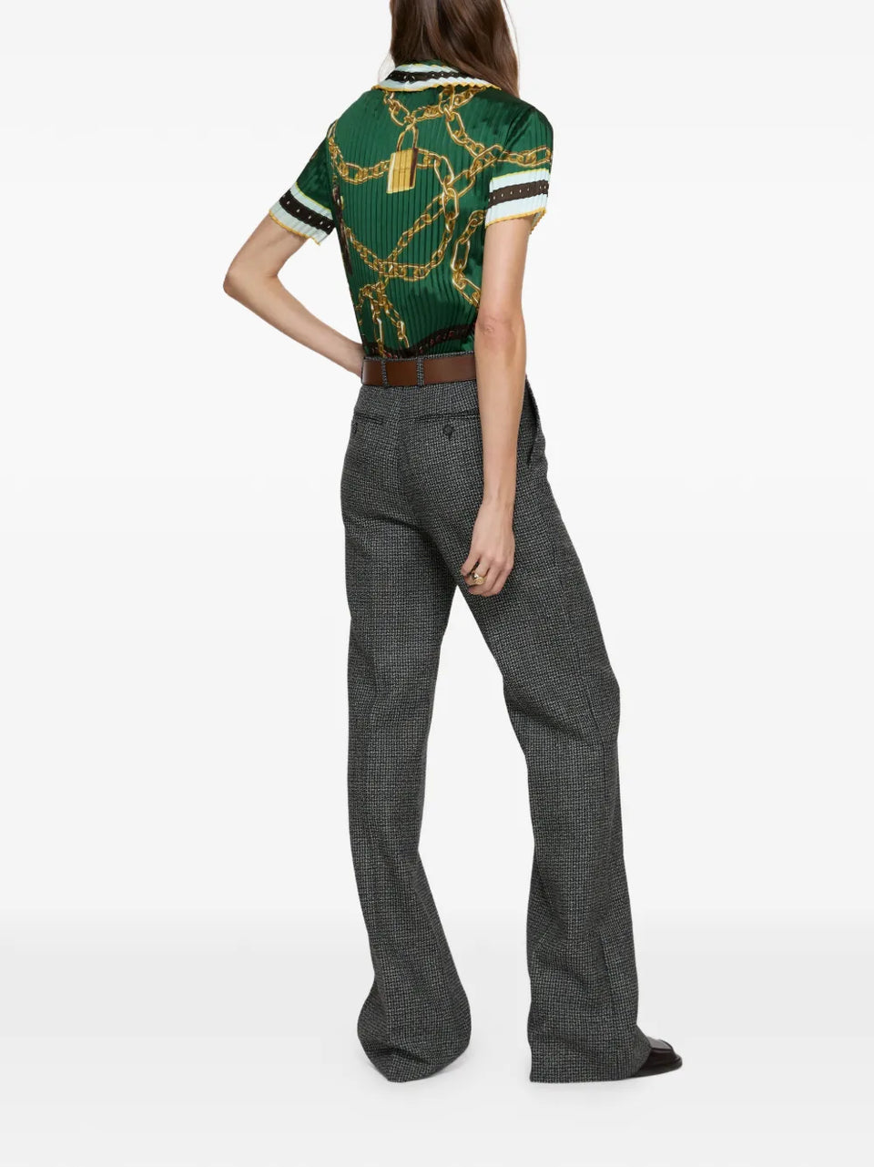 chain-print collared polo top