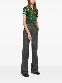 chain-print collared polo top
