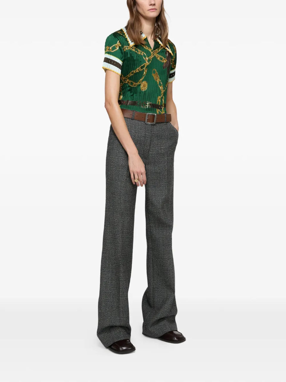 chain-print collared polo top