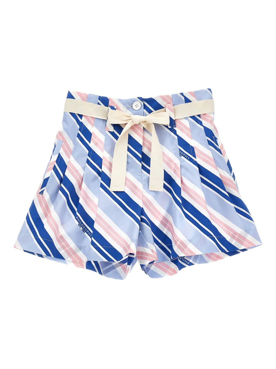 striped-belted shorts