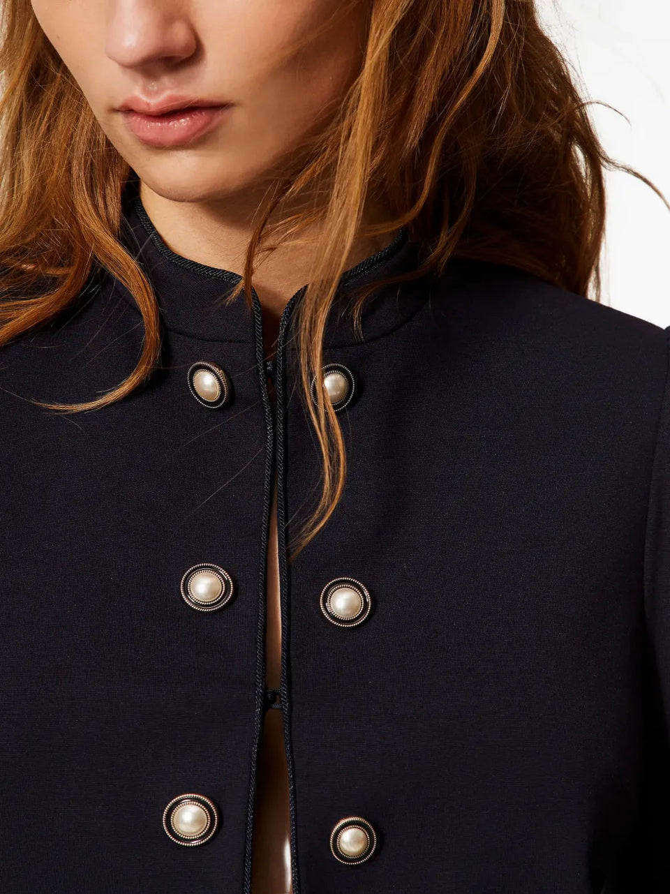 mandarin-collar decorative-button jacket
