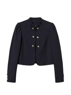 mandarin-collar decorative-button jacket