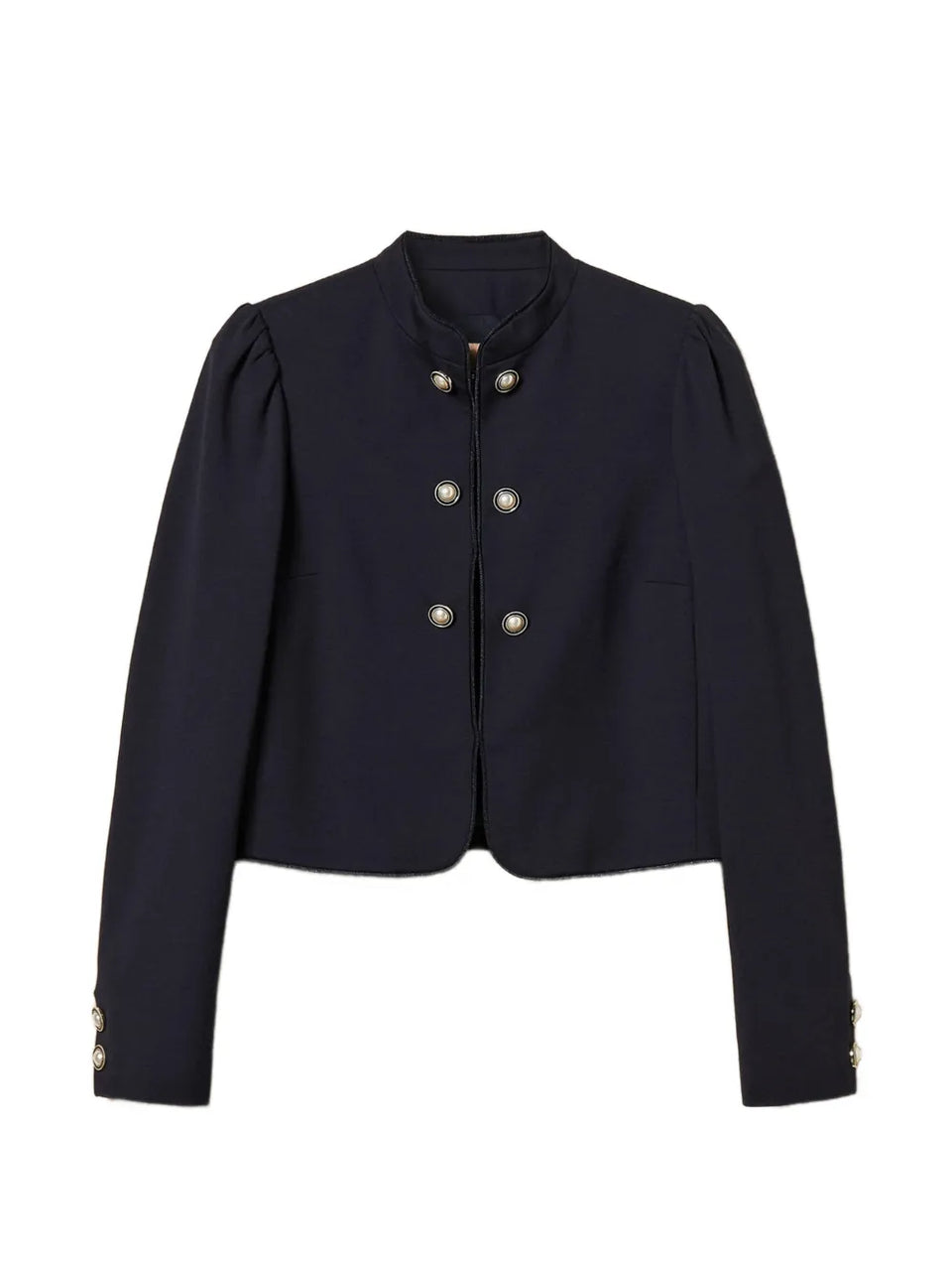 mandarin-collar decorative-button jacket