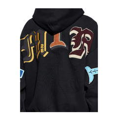 Patches Zipped Hoodie - Black