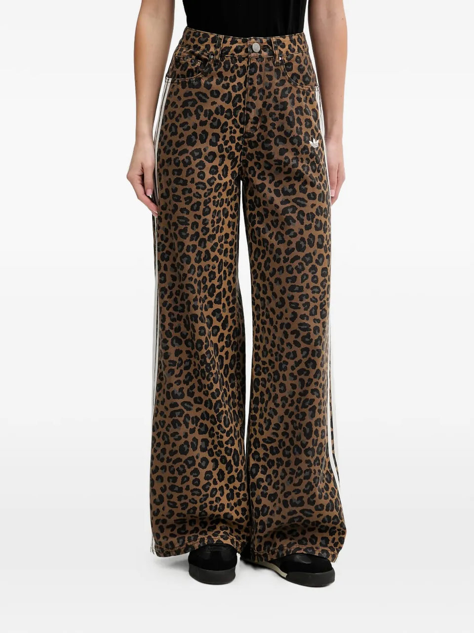 leopard-print striped jeans