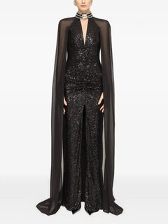 sequined cape gown