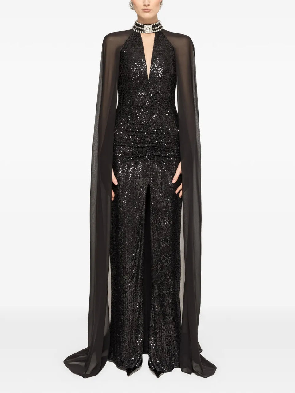 sequined cape gown