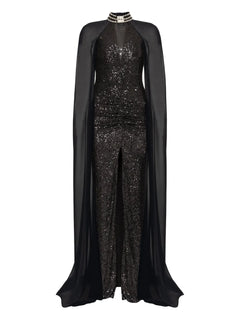 sequined cape gown