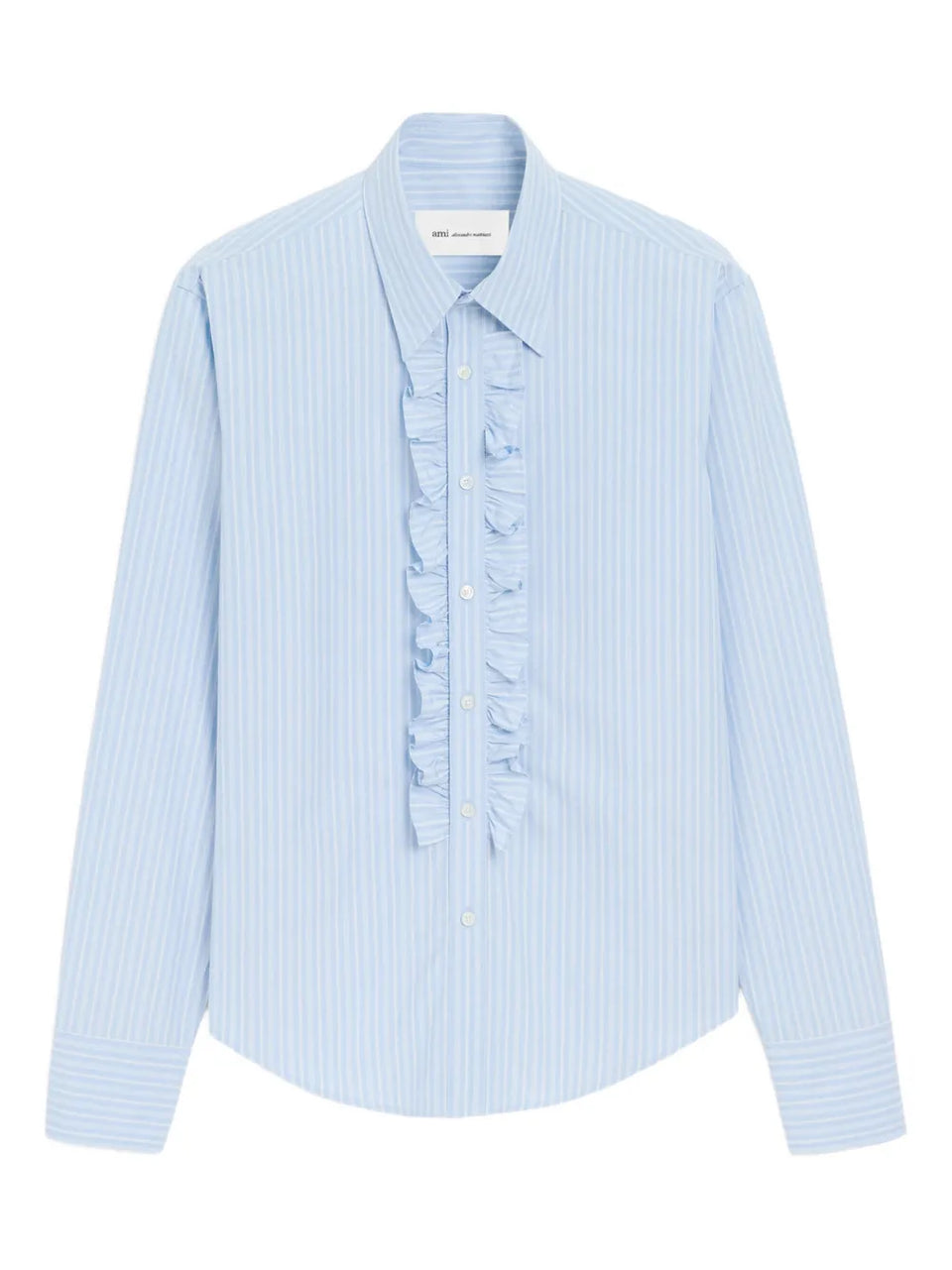 ruffled-detail striped shirt