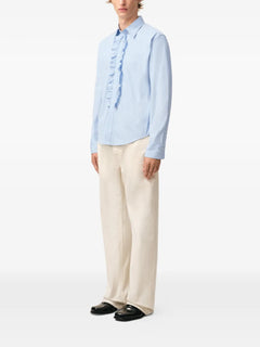 ruffled-detail striped shirt