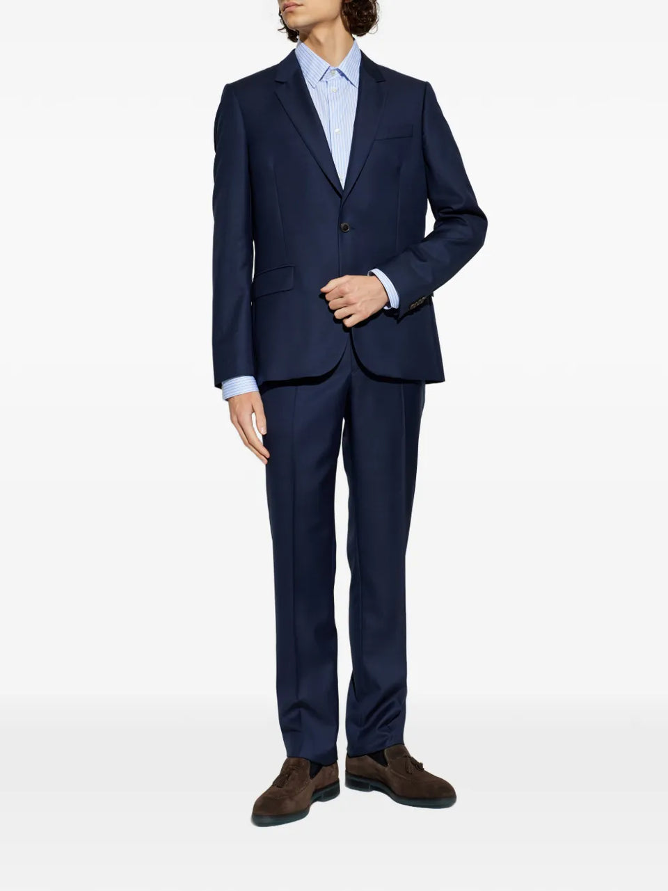 buttoned blue suit