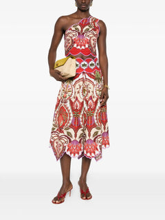 scalloped printed midi skirt