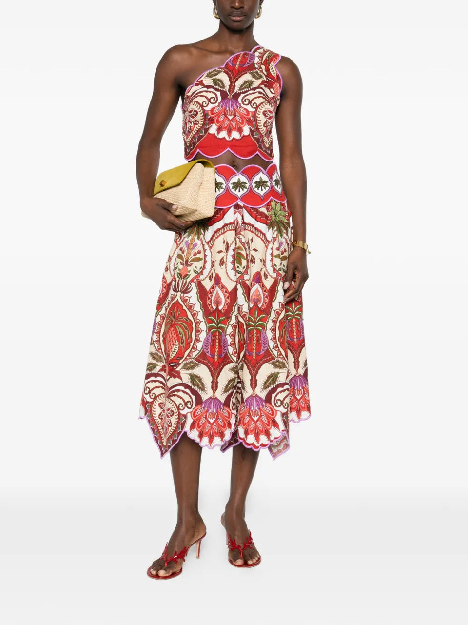 scalloped printed midi skirt