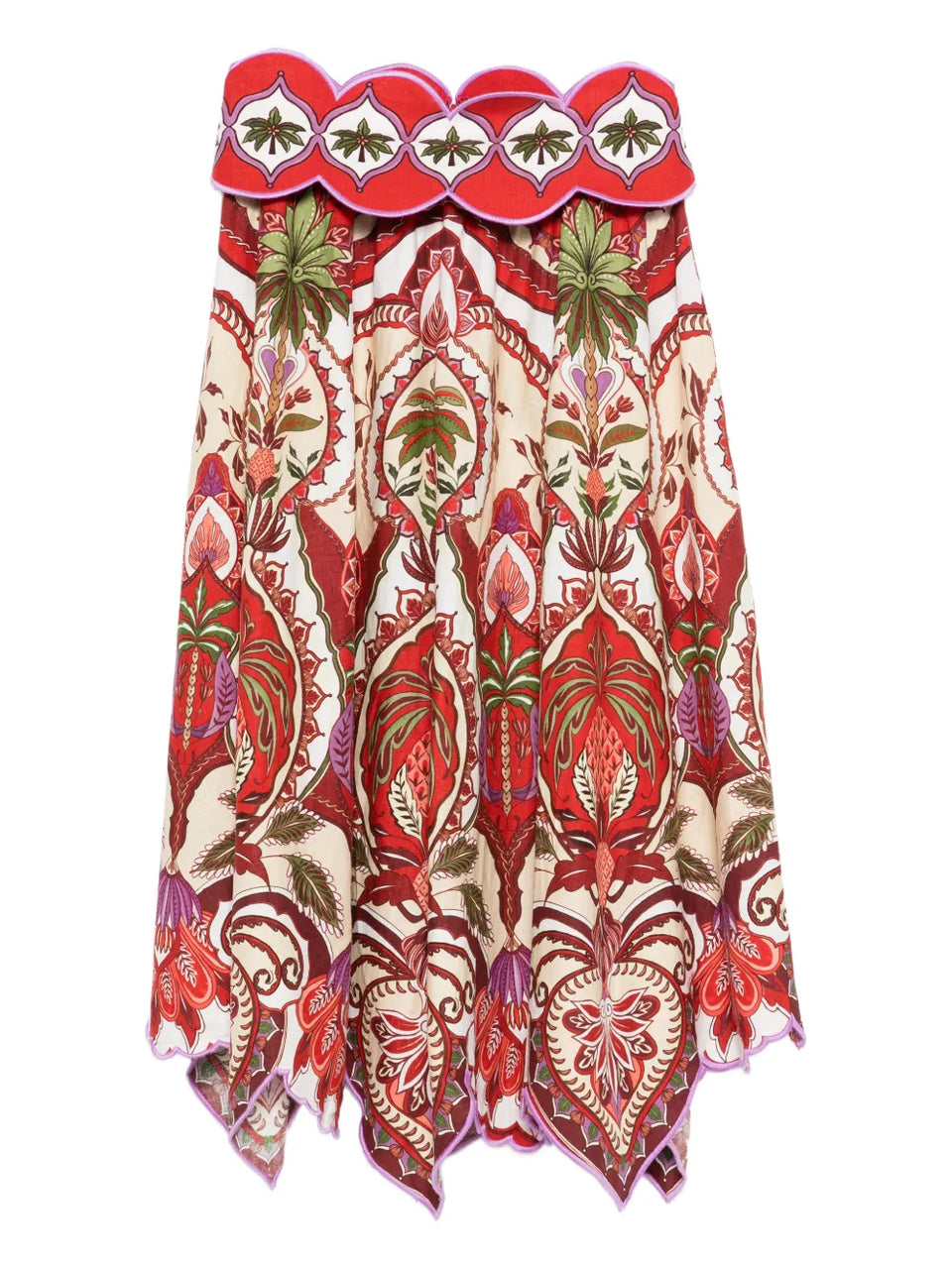 scalloped printed midi skirt