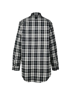 leather cross-patch checked-pattern flannel cotton shirt