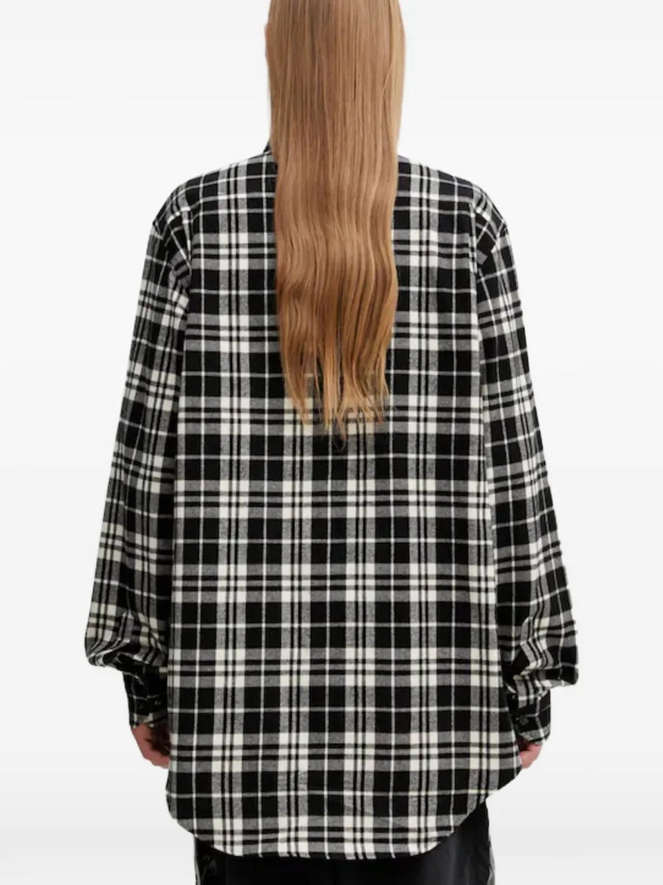 leather cross-patch checked-pattern flannel cotton shirt