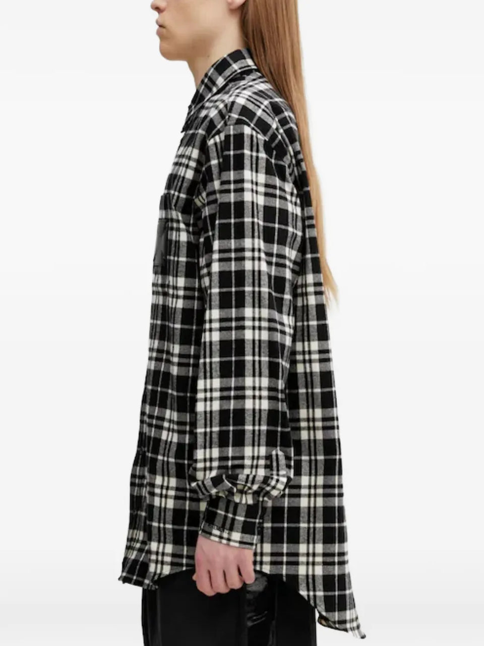 leather cross-patch checked-pattern flannel cotton shirt