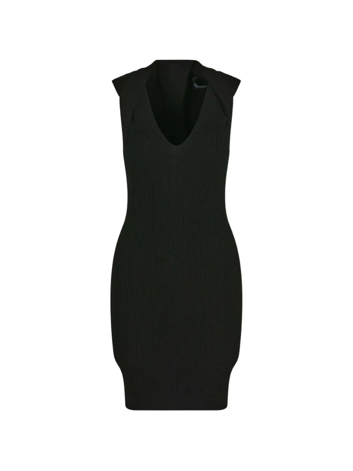 V-neck ribbed mini dress