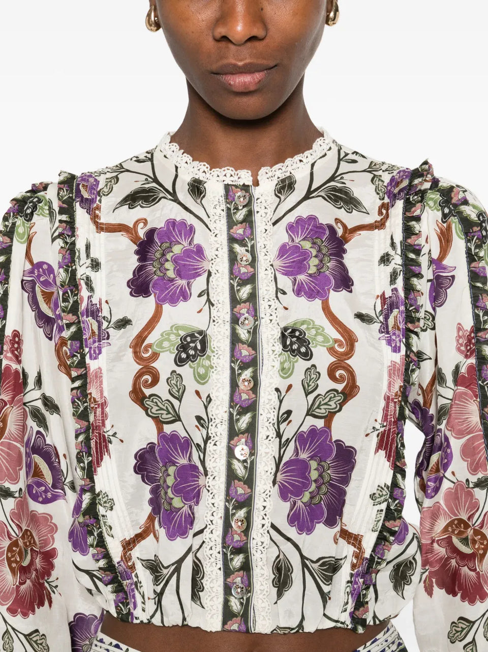 floral lace-trim shirt