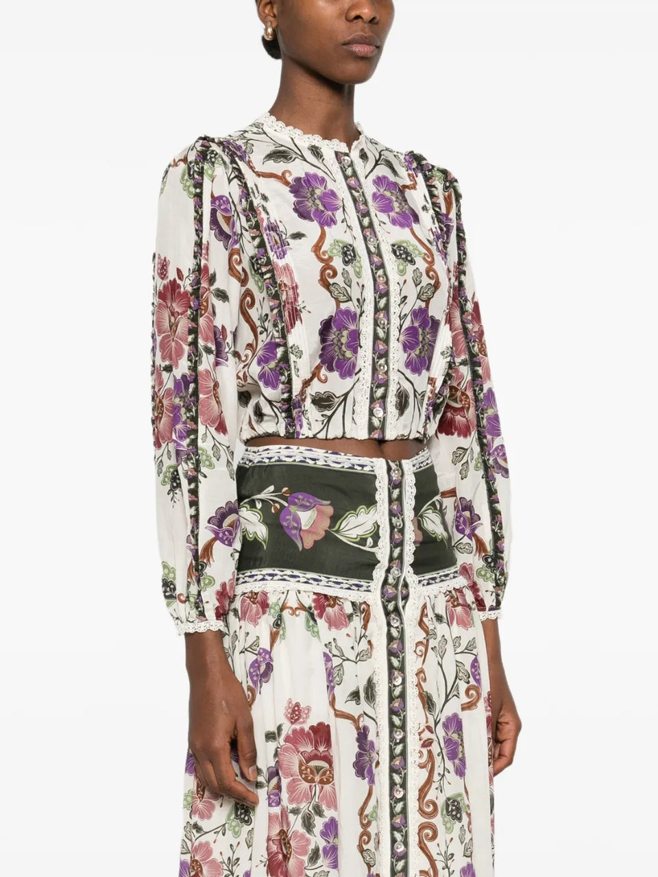 floral lace-trim shirt