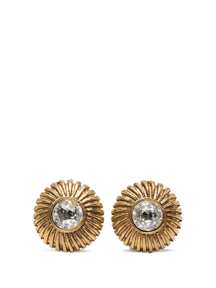 1970-1980 Gold Plated Rhinestone Sunburst Clip On Earrings costume earrings