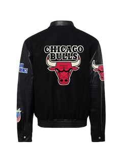 Chicago Bulls leather-sleeve bomber jacket