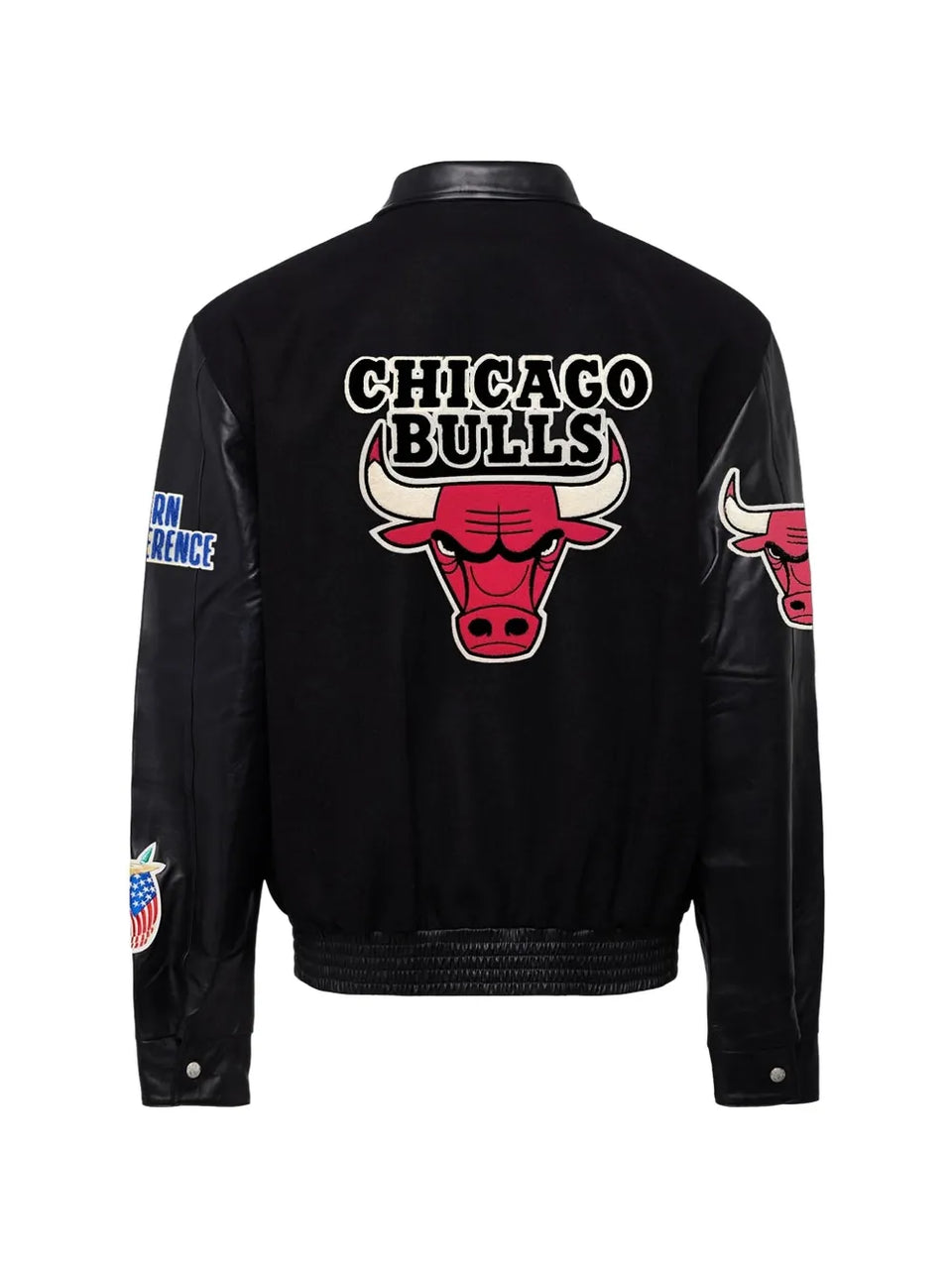 Chicago Bulls leather-sleeve bomber jacket
