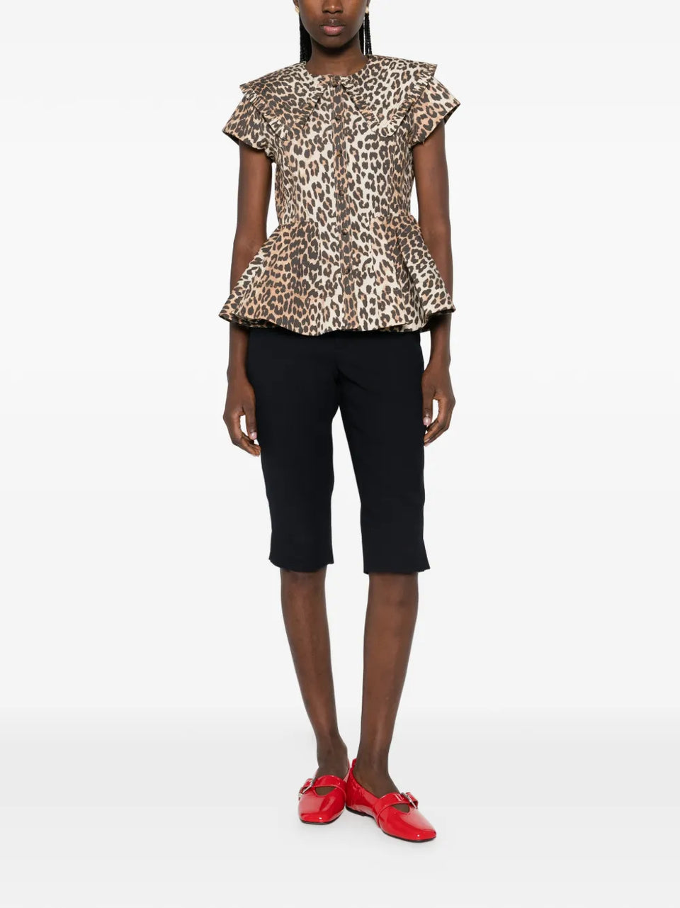 ruffled leopard-print top