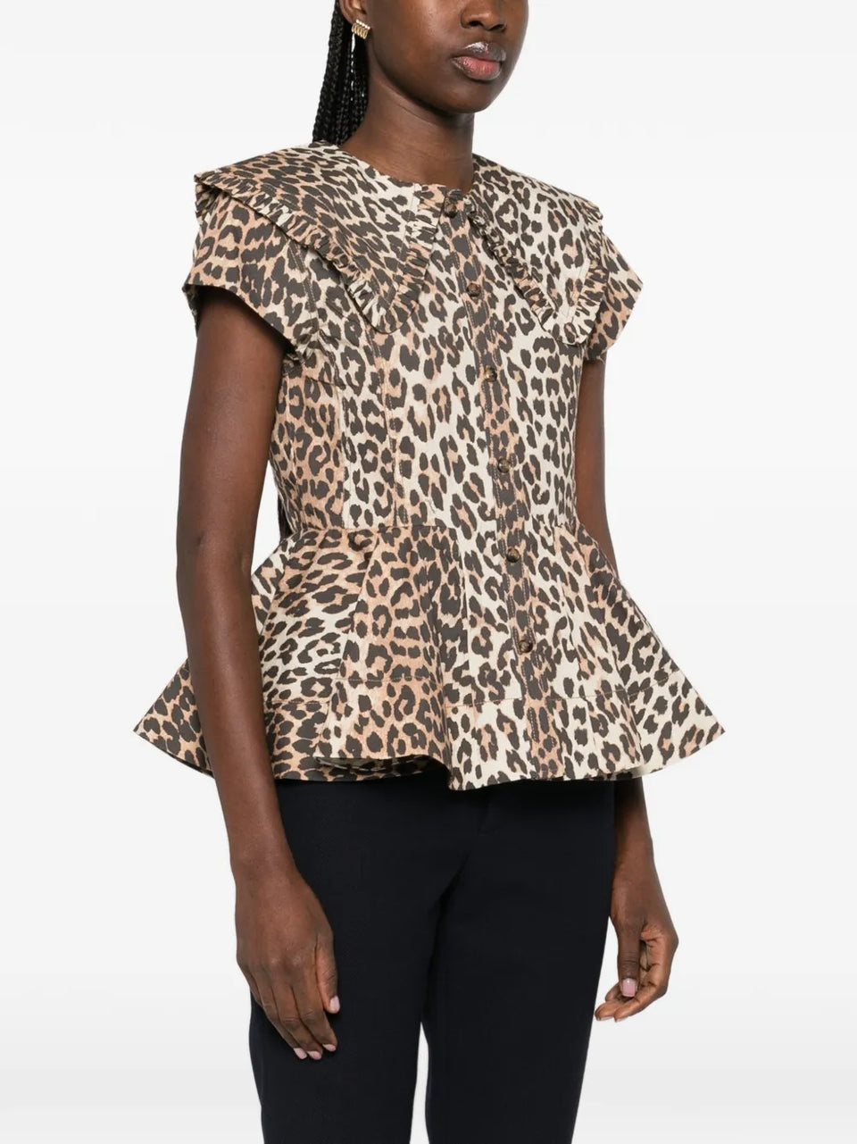 ruffled leopard-print top