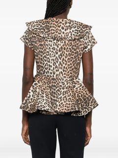 ruffled leopard-print top