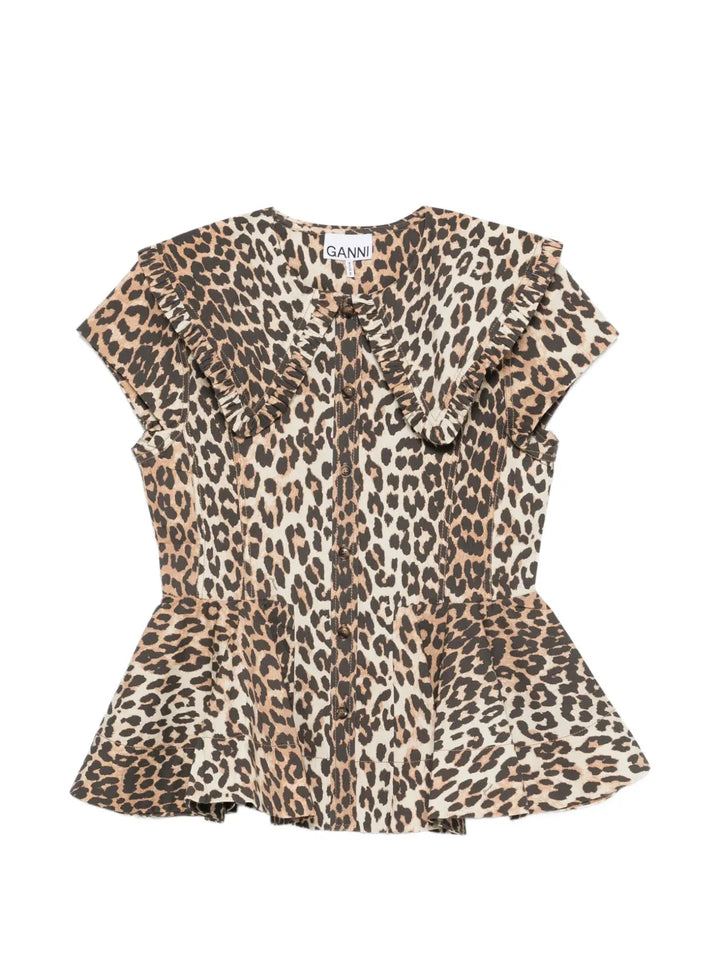 ruffled leopard-print top