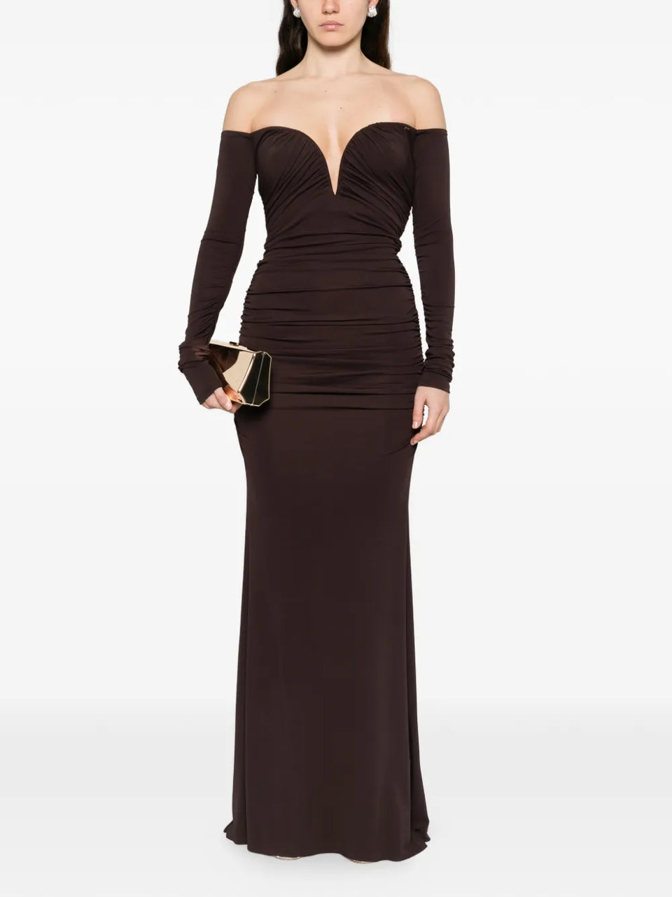 off-the-shoulder gathered maxi dress