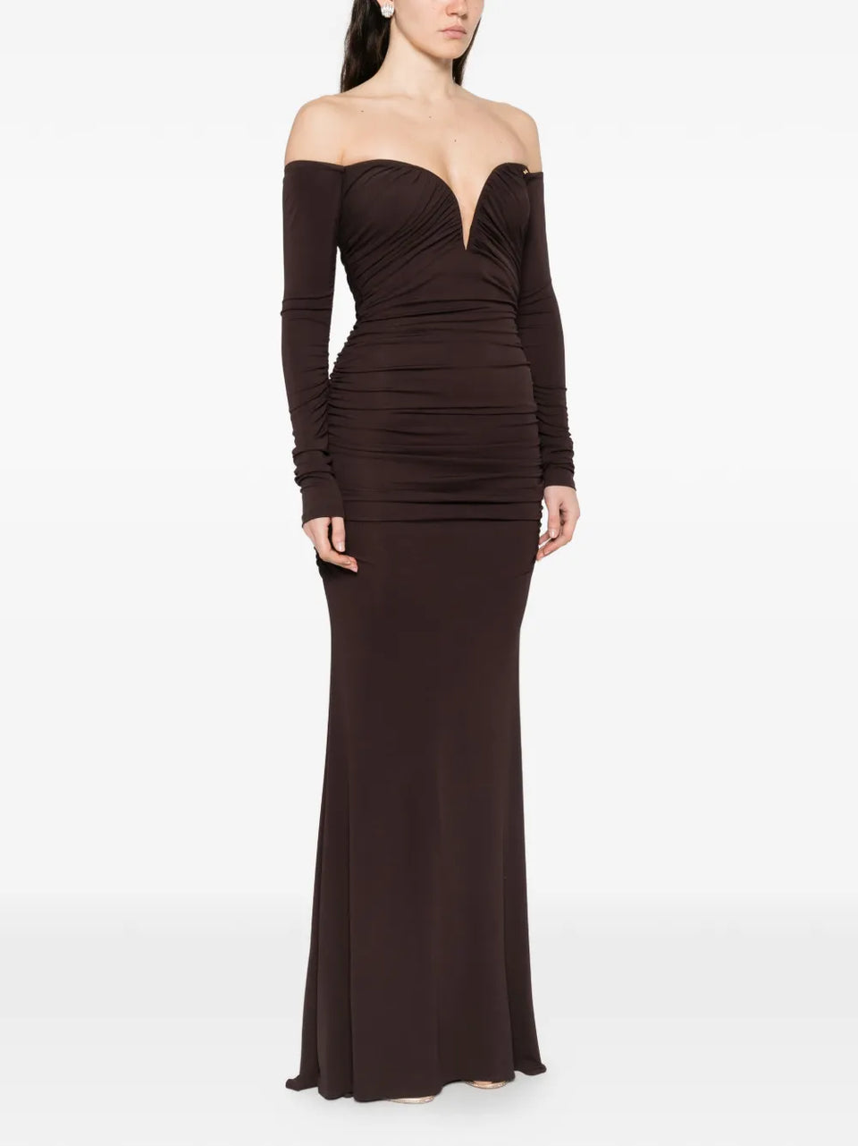 off-the-shoulder gathered maxi dress