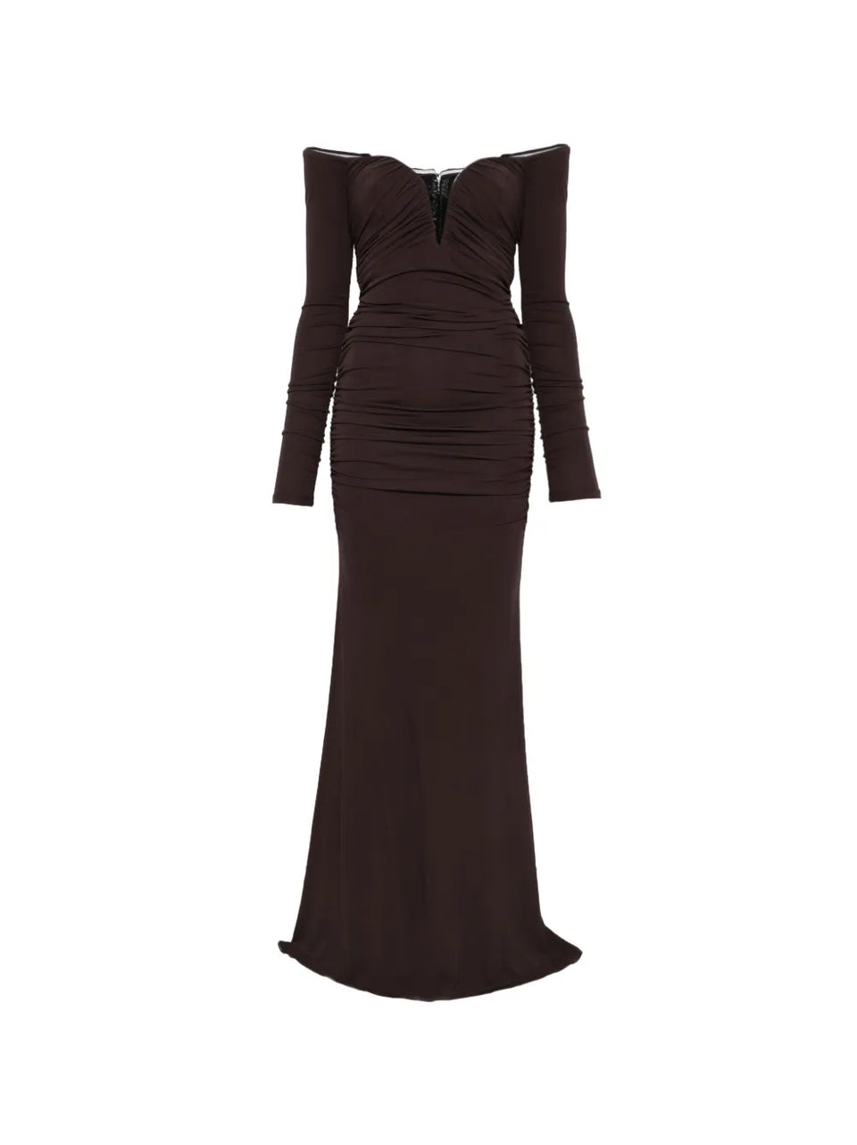off-the-shoulder gathered maxi dress
