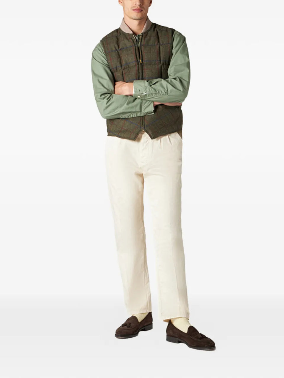 checked zip gilet