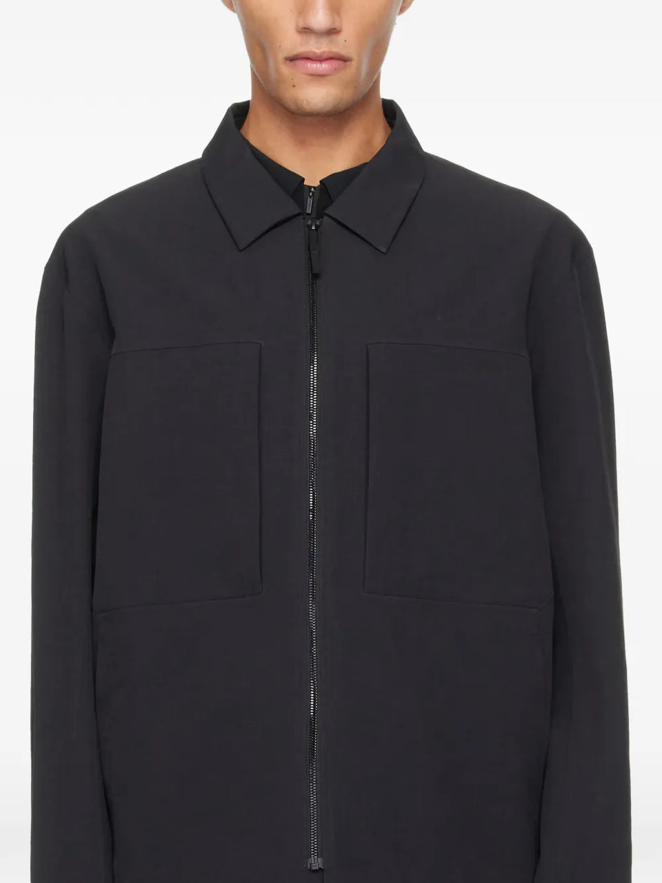 point-collar zip-up jacket
