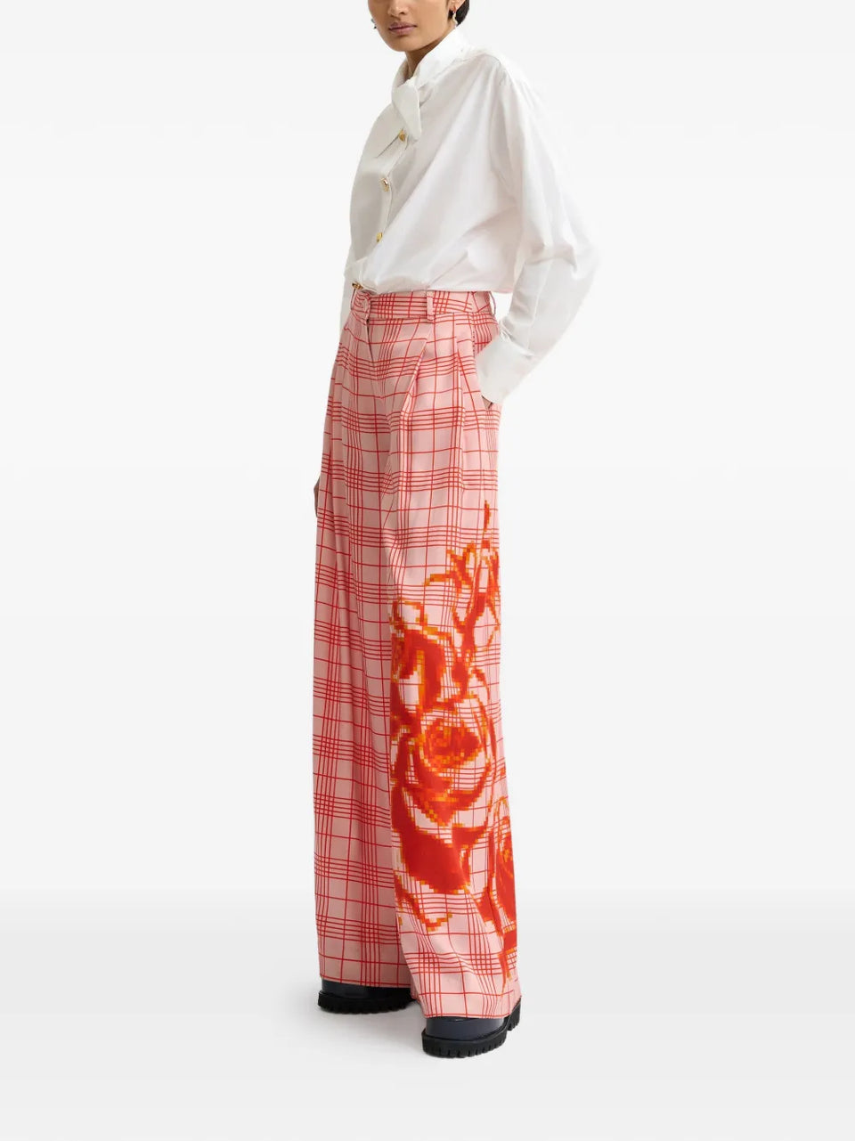 checked graphic trousers