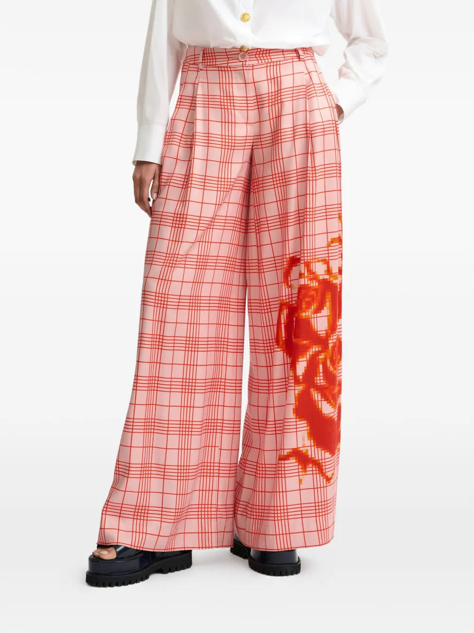 checked graphic trousers