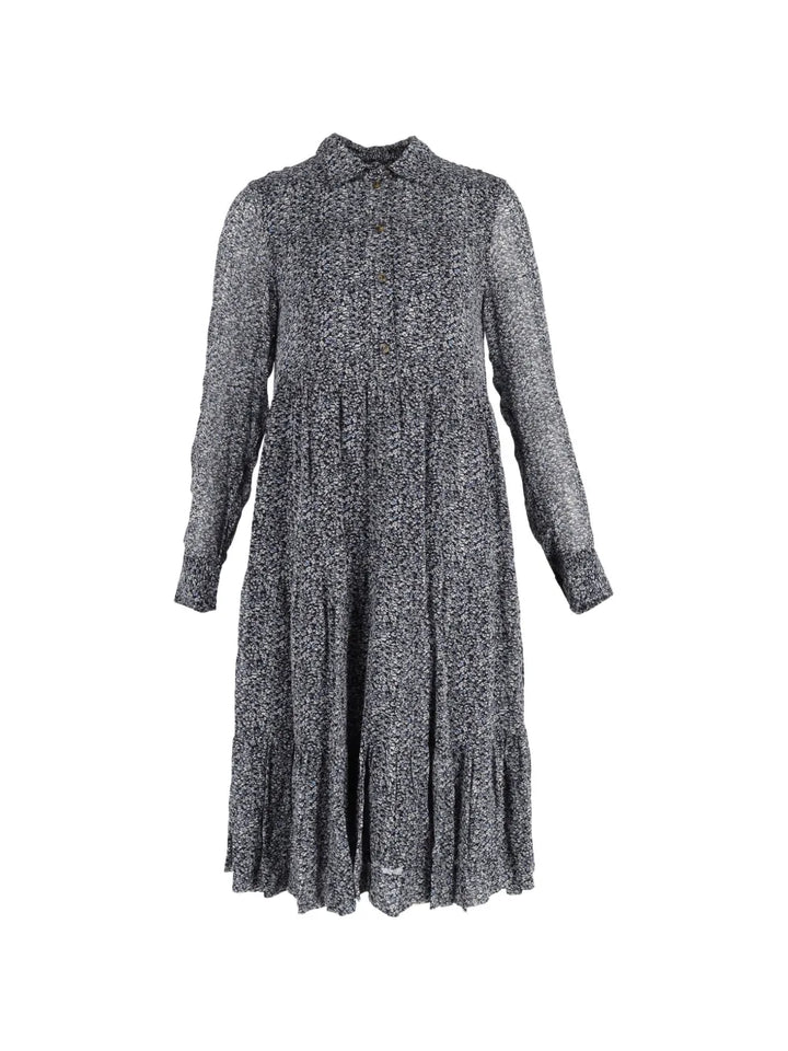 floral-print tiered long-sleeve midi dress