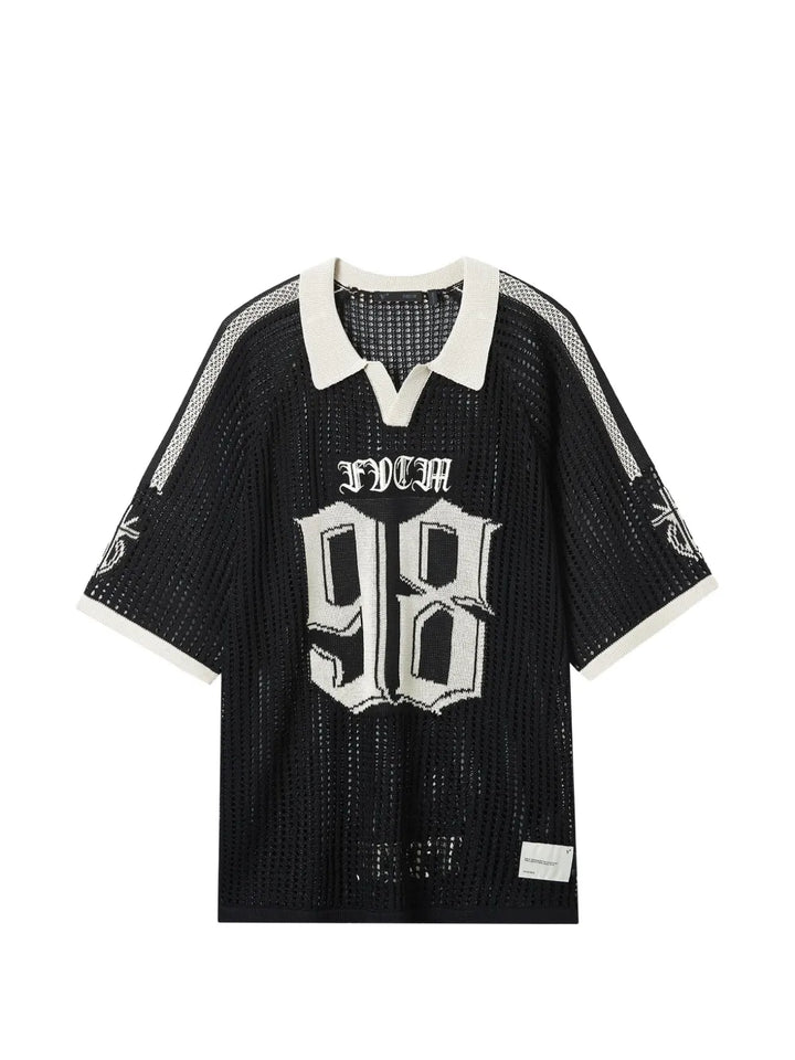 number-motif open-knit T-Shirt