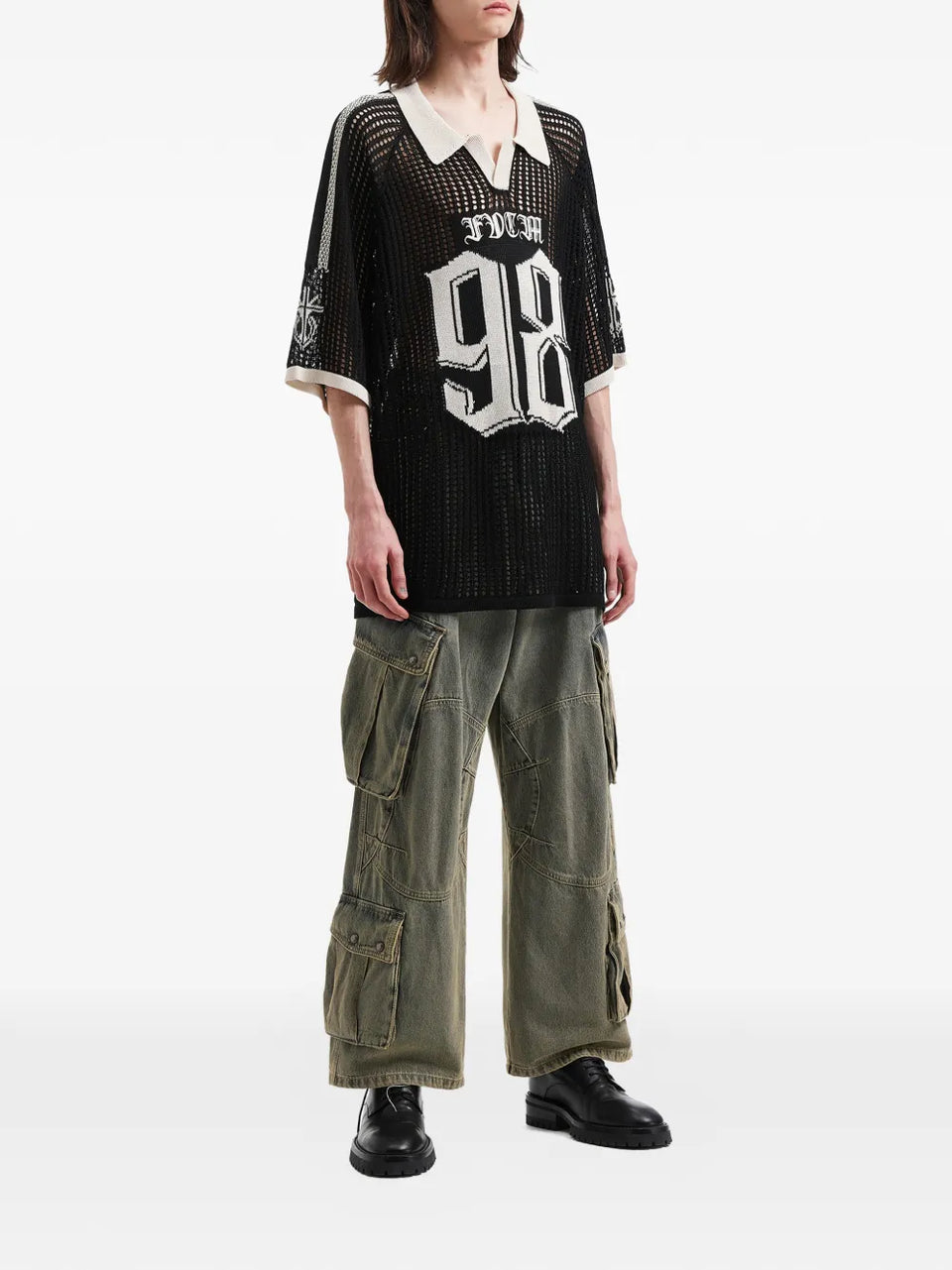 number-motif open-knit T-Shirt