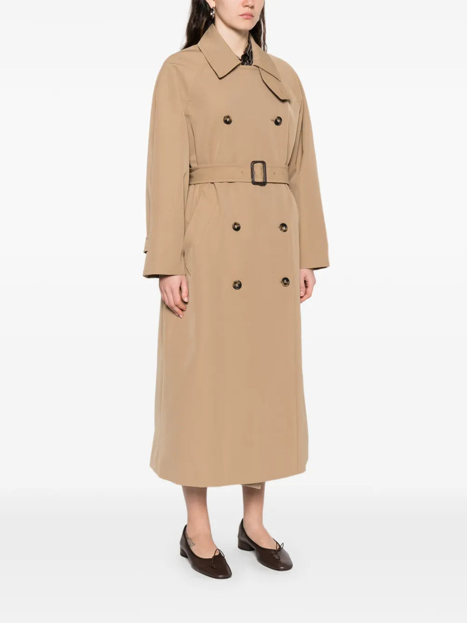 belted double-breasted trench coat