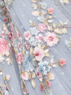 Lunaria floral-embroidered ruffled tulle gown
