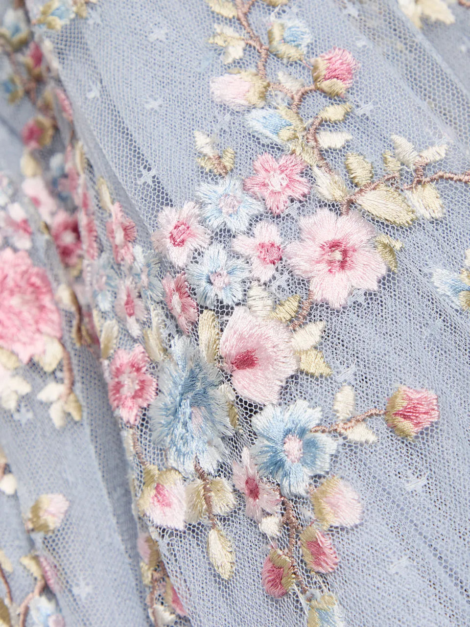 Lunaria floral-embroidered ruffled tulle gown