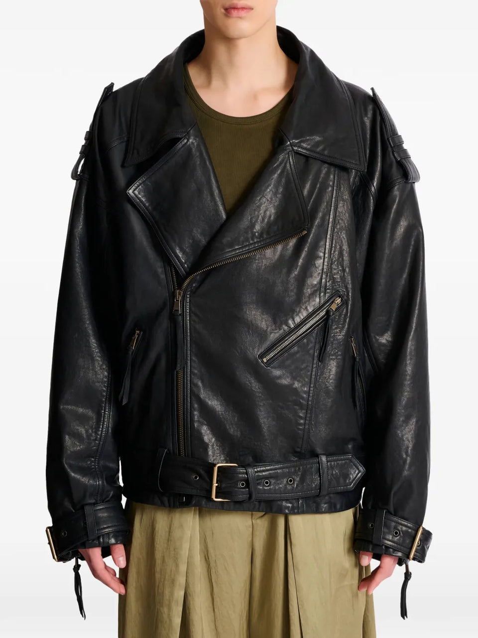 asymmetrical-zip leather jacket