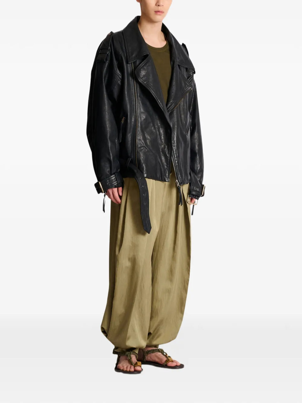 asymmetrical-zip leather jacket