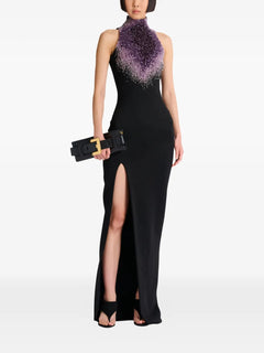 halterneck embroidered maxi dress