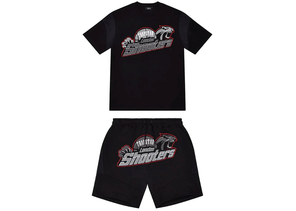 Trapstar Shooters Hoodie Shorts Set Black/Red